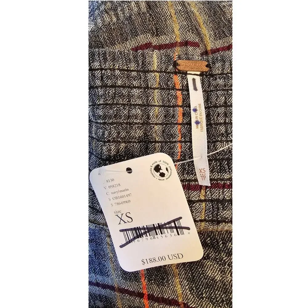 New Free People Marley Plaid One-Piece Wide Leg Jumpsuit $188 X-SMALL